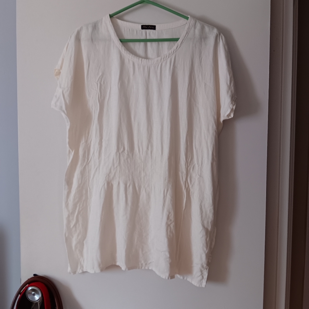 MAI ARU Cream Pure Linen Pin Tuck Blouse One Size